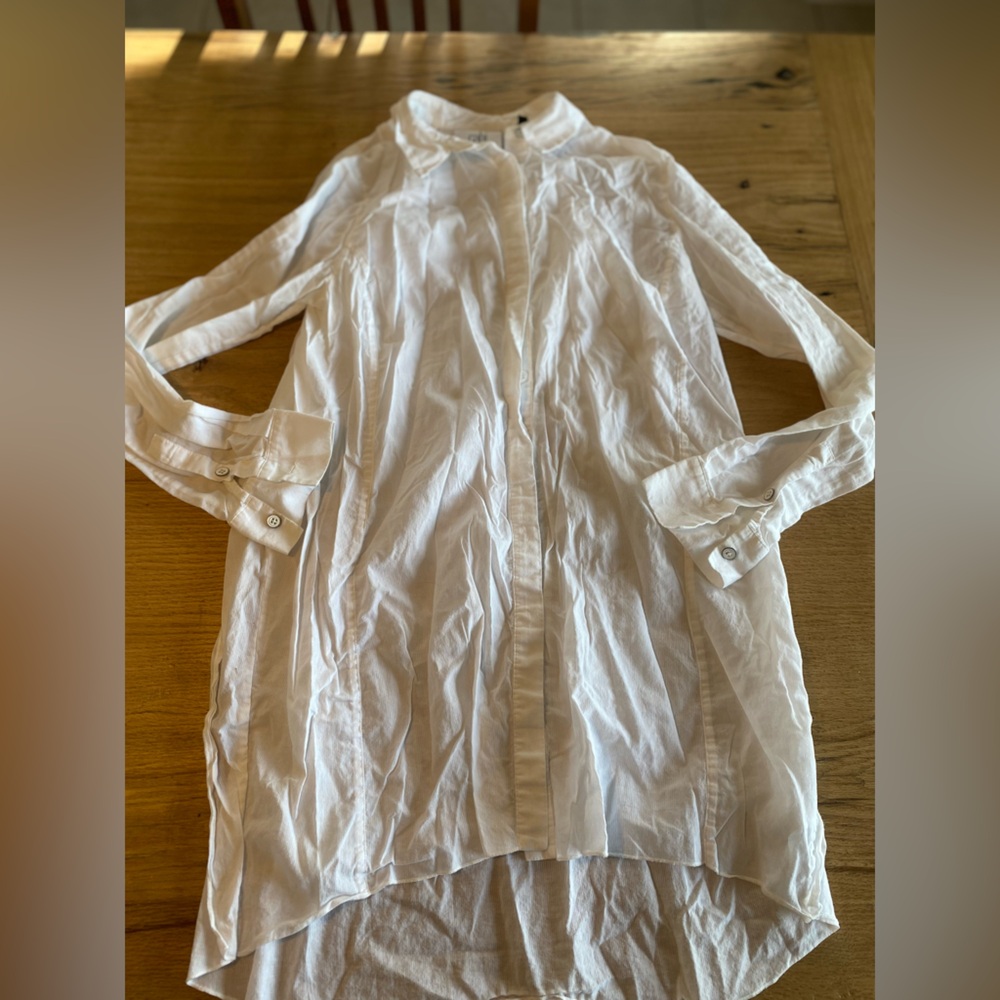 CAbi Button Down ‎ Long Sleeve Cape detail Long White Blouse Women’s Small pre